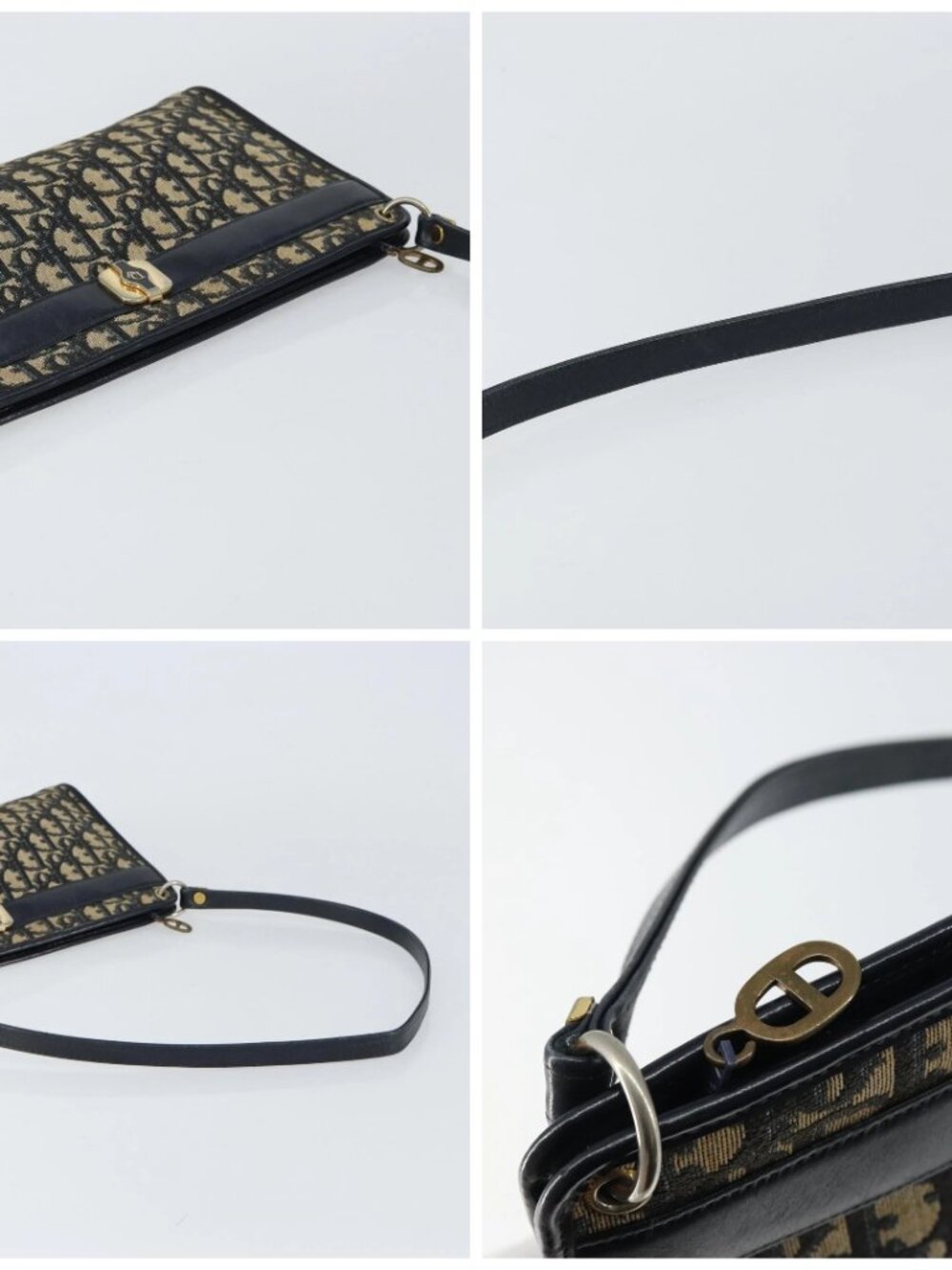 Christian Dior Trotter Canvas Shoulder Bag Navy Gold Auth 157344 - Picture 16 of 16